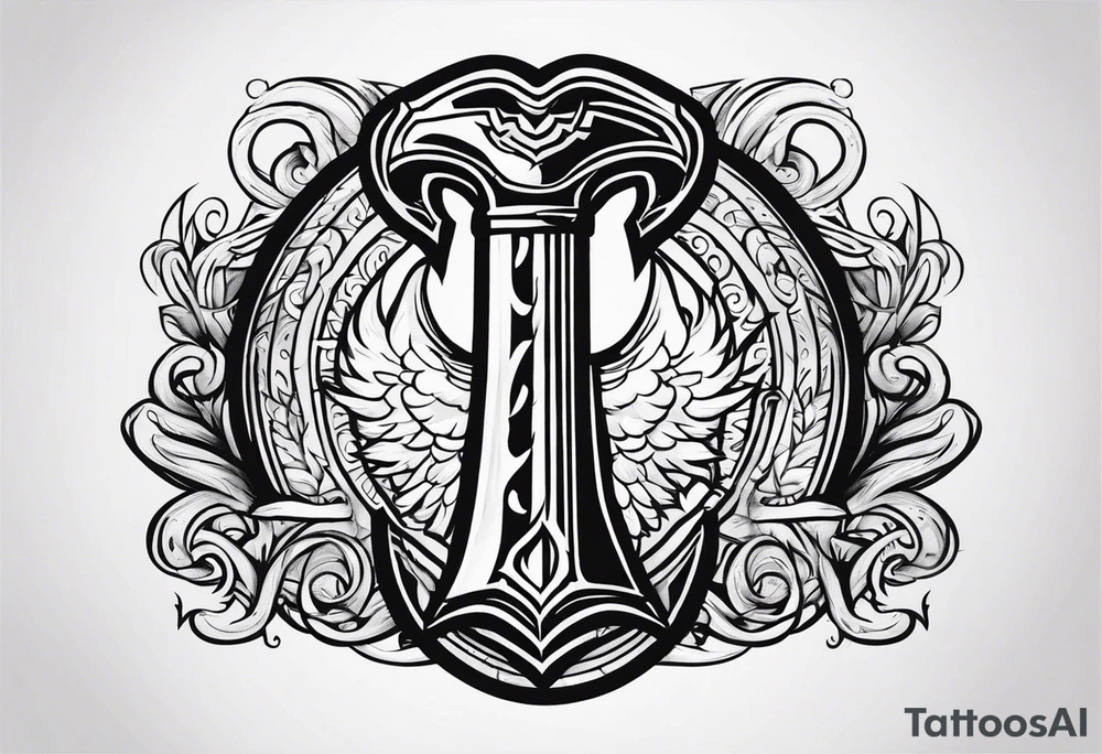 Valhalla sword shield axe fire tattoo idea