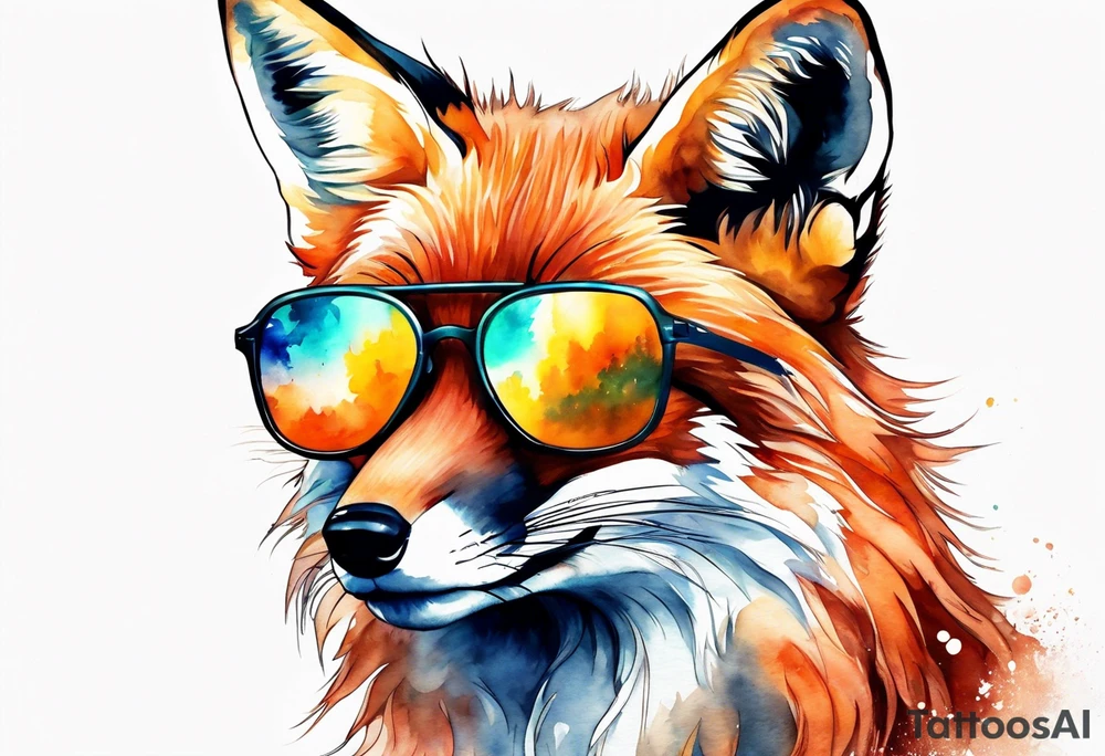 Watercolor fox wearing sunglasses in Colorado tattoo idea