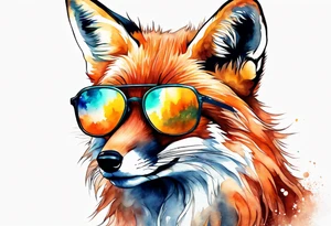 Watercolor fox wearing sunglasses in Colorado tattoo idea