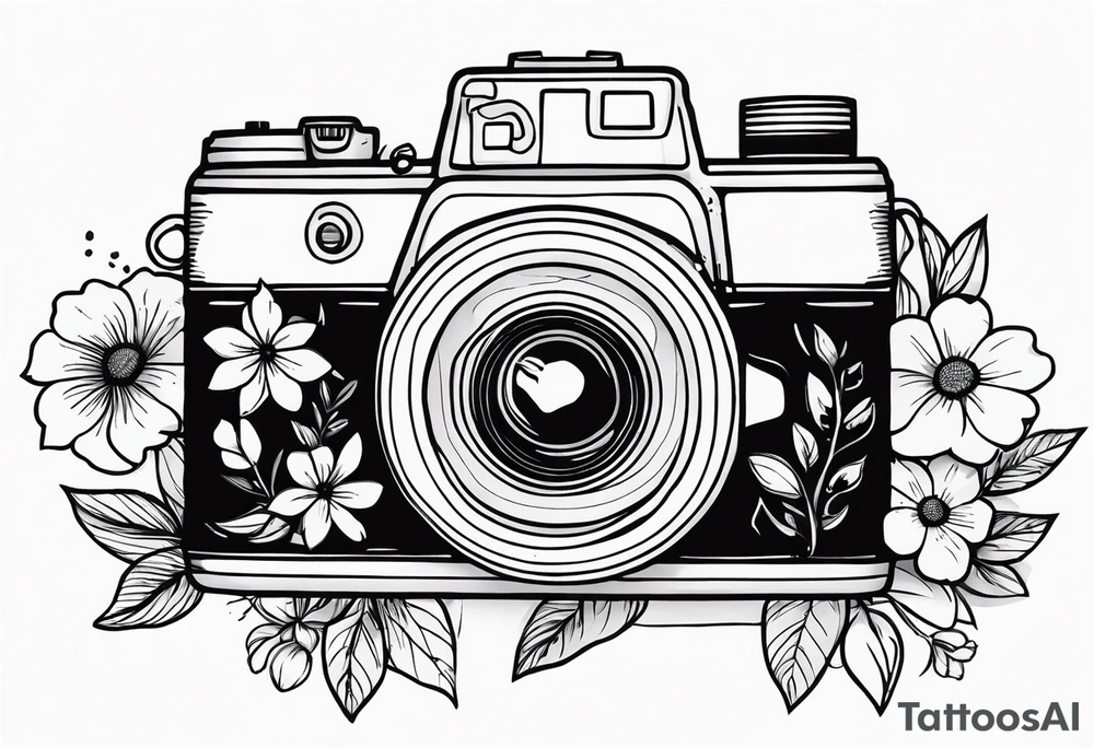 Vintage camera with flowers. tattoo idea