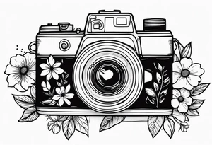 Vintage camera with flowers. tattoo idea