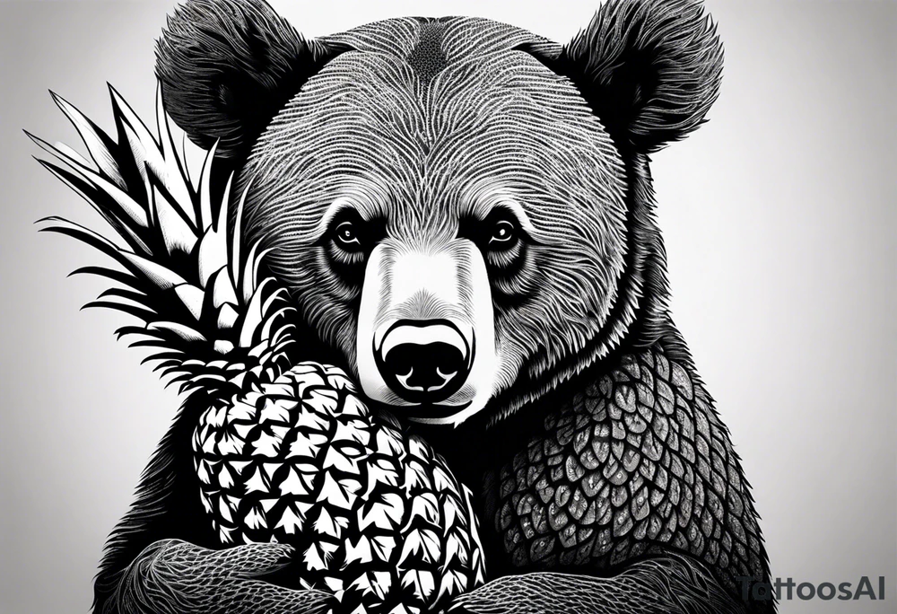 Bear hugging pineapple tattoo idea