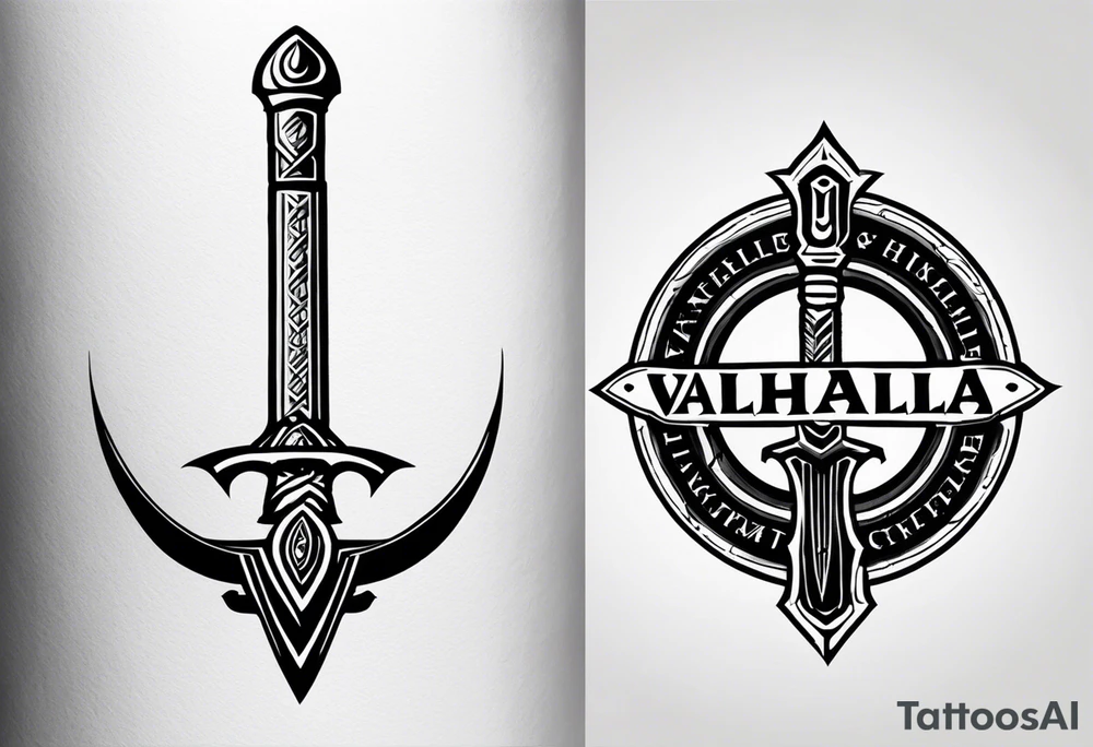 Valhalla round shield fire sword tattoo idea