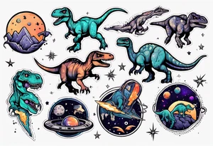 space themed with dinosaurs tattoo idea
