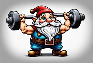 Strong old gnome lifting dumbells tattoo idea