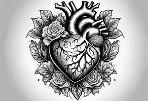 Manly Human heart intertwined with cabbage leaved tattoo idea