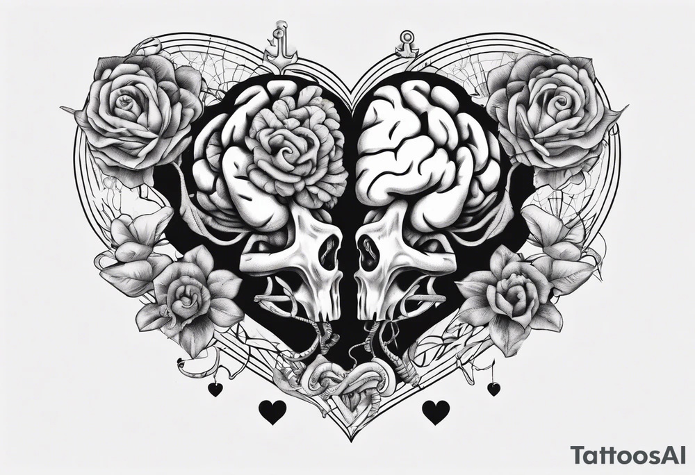 Heart and brain anchored tattoo idea