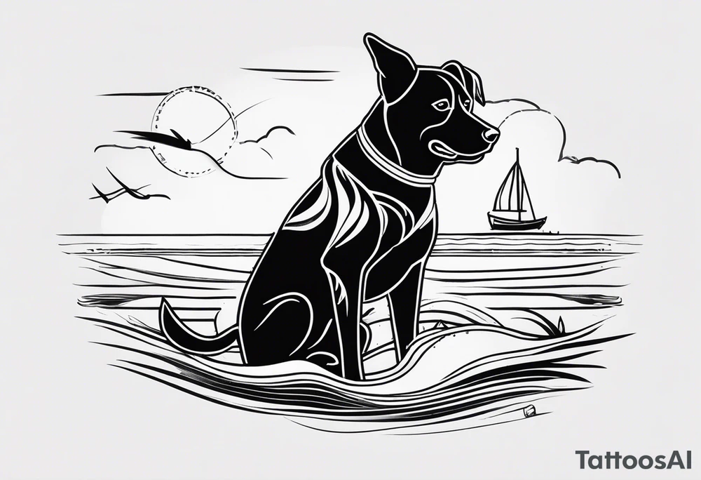 dog playing on the beach tattoo idea