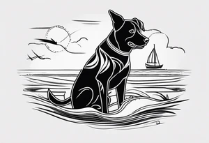 dog playing on the beach tattoo idea