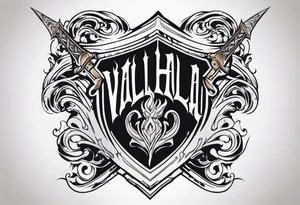 Valhalla flames shield sword tattoo idea