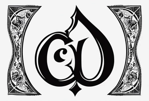 This image shows a spade symbol (similar to the spades in a deck of playing cards), with a white uppercase letter "Q" in the center. tattoo idea