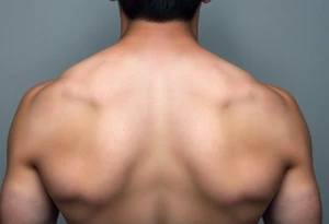 Dark Purple with green pink blue and white highlights tartan fabric with flesh peeling away at edges around shoulder tattoo idea