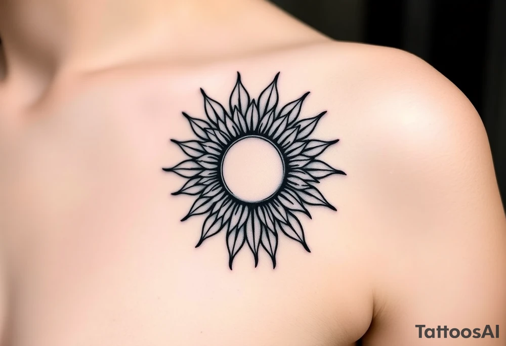 Shining Mystical sun with long  leaning sunflower sun tattoo idea