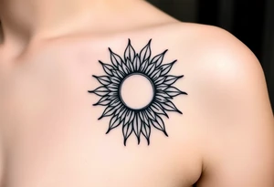 Shining Mystical sun with long  leaning sunflower sun tattoo idea