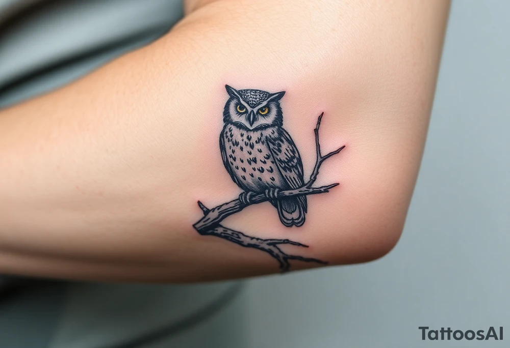 wise owl perched on ancient oak branch under starlit sky tattoo idea
