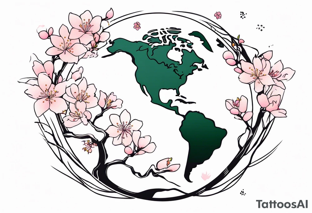 Mother Earth with cherry blossoms tattoo idea