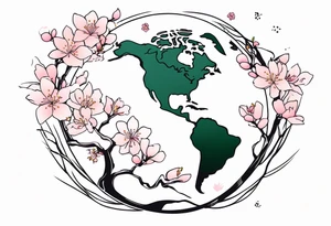 Mother Earth with cherry blossoms tattoo idea