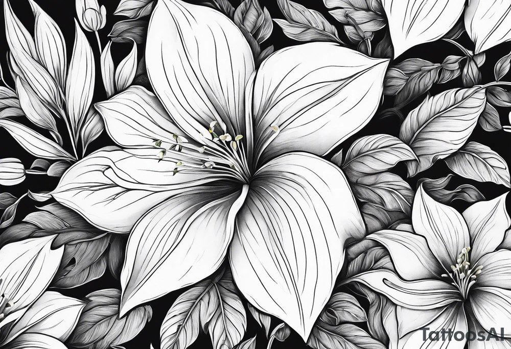 More leafs and stalk with little Platycodon grandiflorus flowers tattoo idea