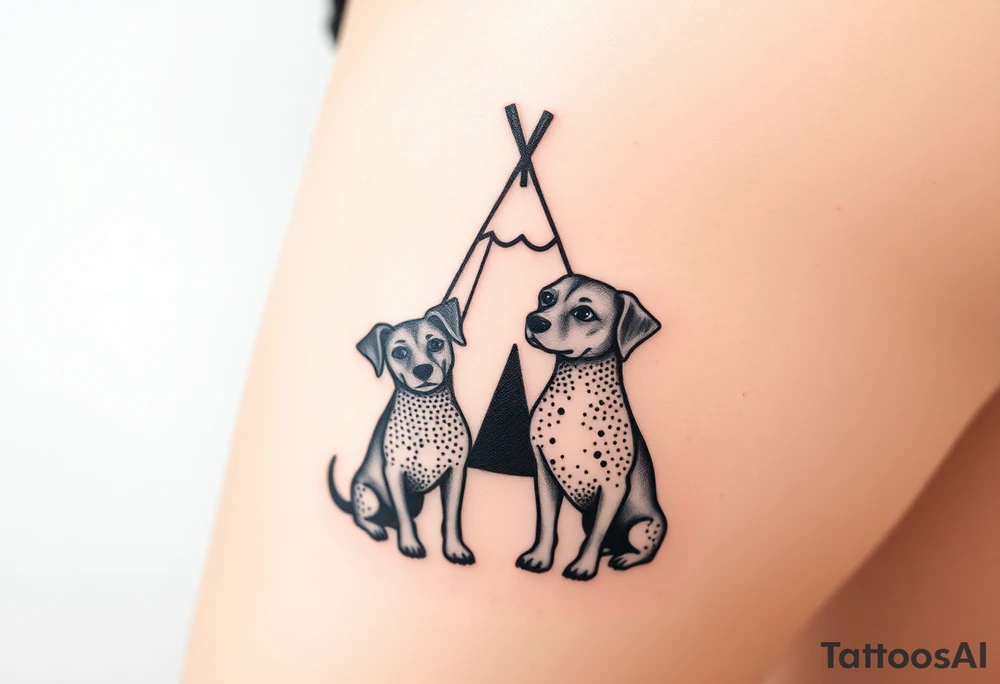 two dogs in front of a teepee tattoo idea