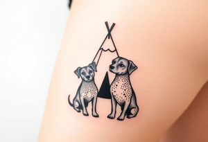 two dogs in front of a teepee tattoo idea