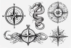 Compass tatoo with snake and gemini tattoo idea