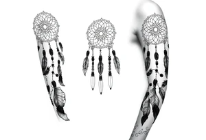 native dreamcatcher with flowing feathers and sacred beads tattoo idea