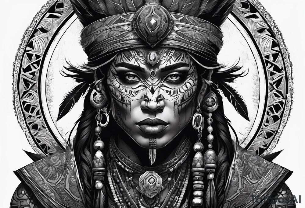 dark fantasy style shaman, witch doctor, finely detailed, full body tattoo idea