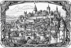 medieval tribal city vignette tattoo idea