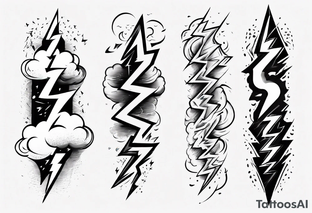 forearm sleeve lightning and clouds pattern tattoo idea