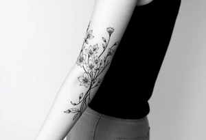 starting from a band mid forearm,  sleeve of narcissus flowers and holly flowers going up the arm tattoo idea