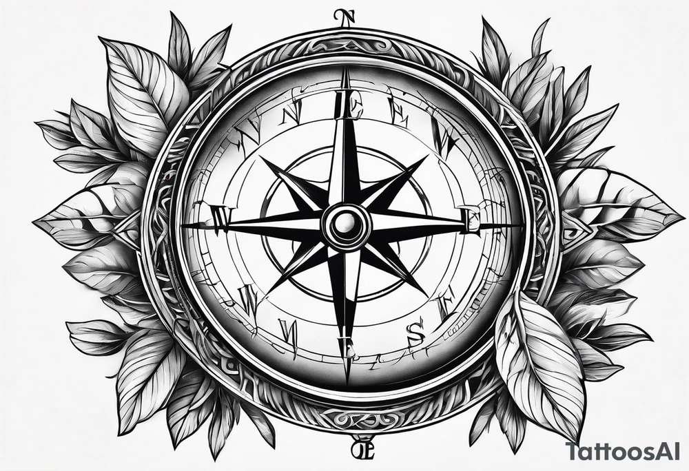 A compass with an Olive wreathe wrapped around it tattoo idea