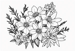 Larkspur and aster bouquet tattoo idea