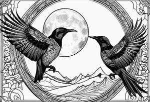 Tui and La from from avatar the last airbender circling each other with moon imagery around them tattoo idea