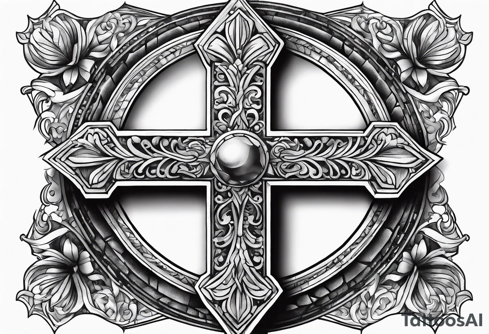 Cross coming through a stone tattoo idea