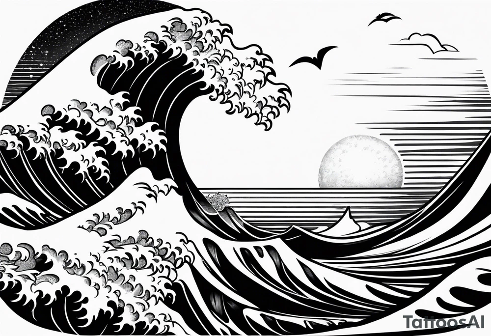 wave in circle tattoo idea