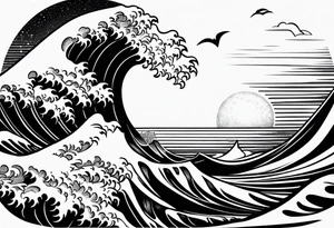 wave in circle tattoo idea