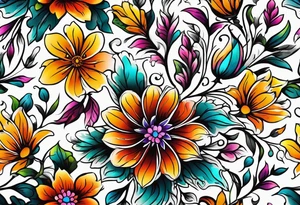 FLORAL PATTERN, SEEMLESS, BRIGHT, NEONS, COLORFUL tattoo idea