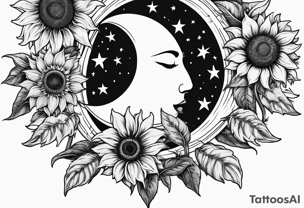 Sunflowers sun and moon tattoo idea