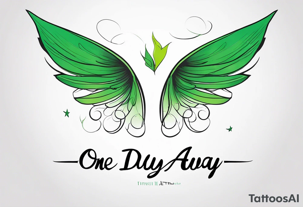 Green fairy wings with text “one day I’ll fly away” tattoo idea
