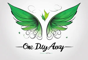 Green fairy wings with text “one day I’ll fly away” tattoo idea
