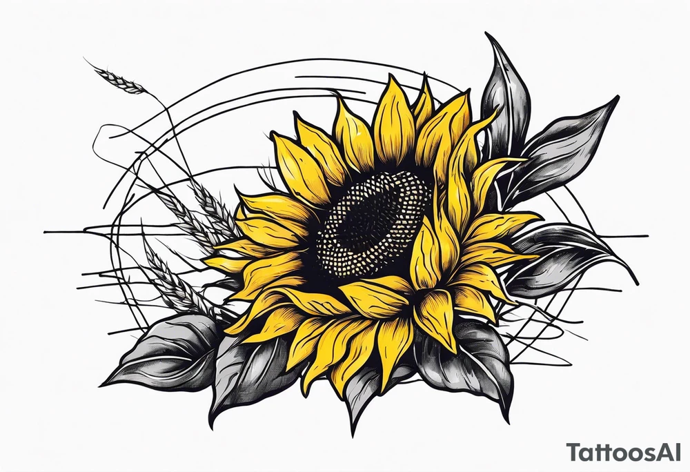Sunflower, wheat, and barbed wire half sleeve tattoo idea