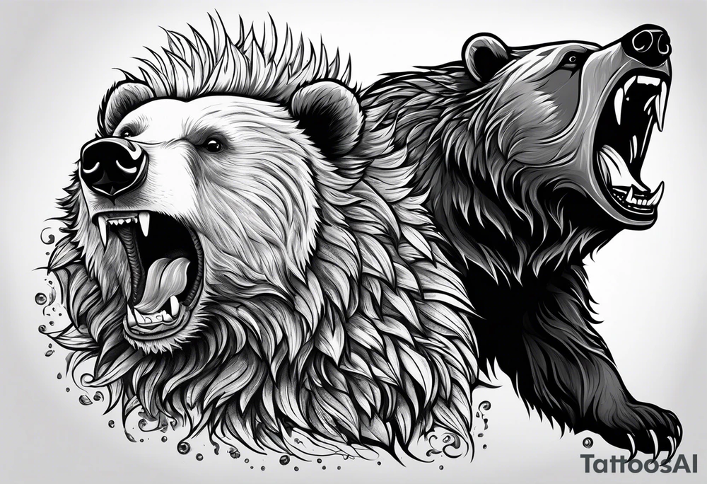 a big growling bear and a tiny hedgehog together. tattoo idea
