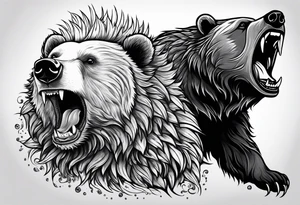 a big growling bear and a tiny hedgehog together. tattoo idea