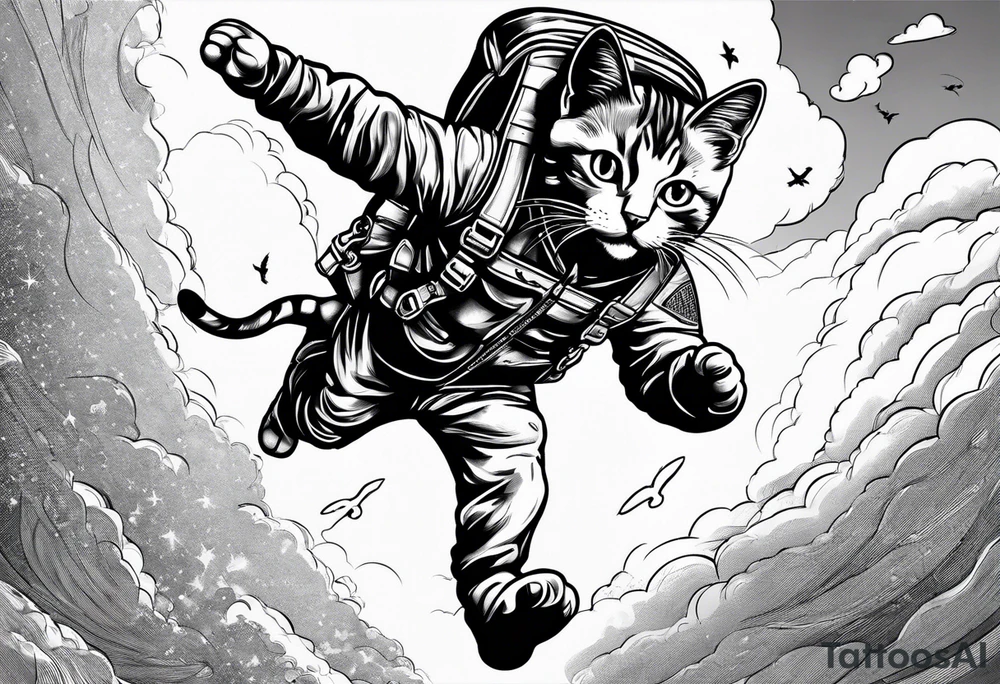 a cat going skydiving tattoo idea