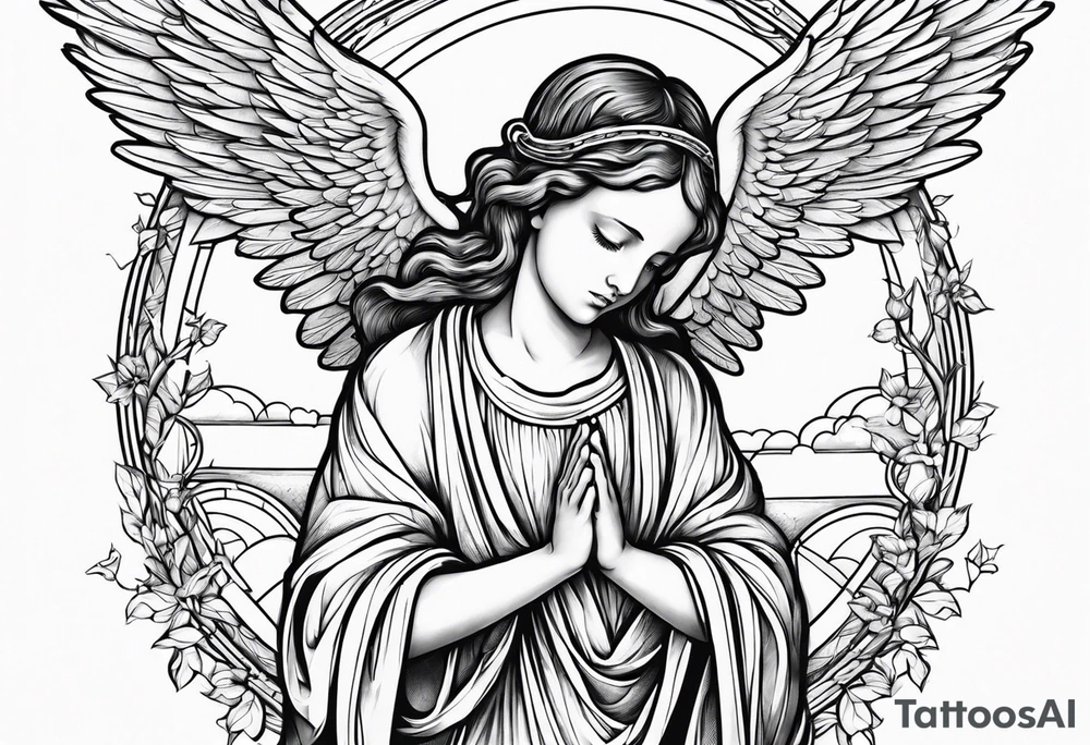 Angel baby praying hands birds flying Jesus cross tattoo idea