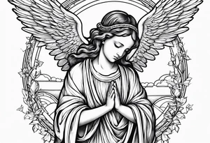 Angel baby praying hands birds flying Jesus cross tattoo idea