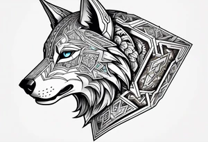Legend of zelda link wolf in side profile muzzle facing th ebottom 
, in the center of his forhead is a diamond shape with a dot in the middle done in the style of black line work tattoo idea