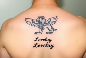 Crea un diseño significativo sobre la cultura egipcia y que tenga el nombre escrito por de bajo del diseño el nombre de mi hermana Lorelay para la parte baja del bíceps tattoo idea