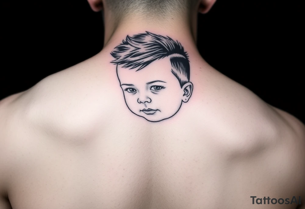 give me a full neck tattoo of Richie rich as a baby 
 in black ink tattoo idea