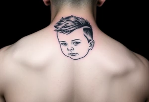 give me a full neck tattoo of Richie rich as a baby 
 in black ink tattoo idea